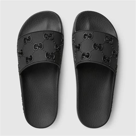 gucci black plastic slides|black gucci slides women's.